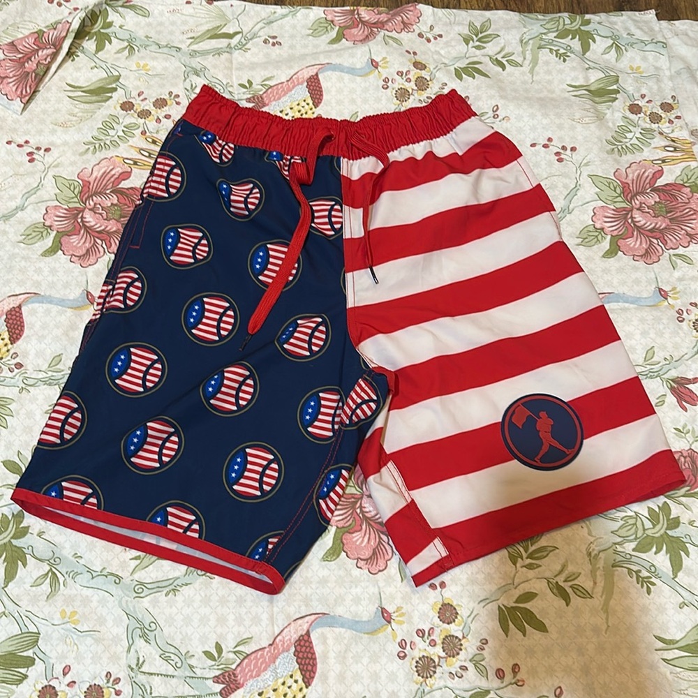 Baseballism American print medium swim trunks